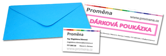 Proměna - dárkový poukaz, obálka, vizitka